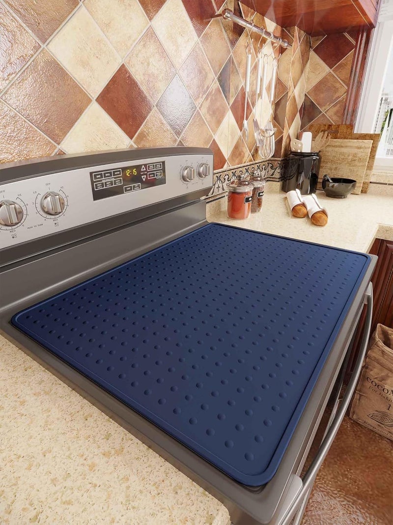 Bampanda Silicone Stove Top Cover for Electric Stove, Glass Stove Top Protector, Stovetop Cover Mat for Cooktop, Flat Range Cover, Oven Top Protector, Coffee Bar Mat, 28 x 20 in, Smokey Blue - Image 2